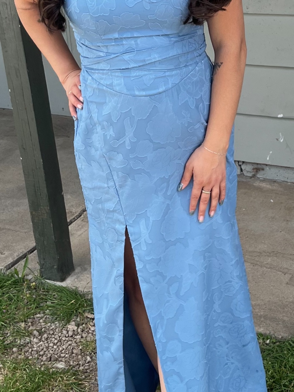 Azazie Light Blue Sleeveless Midi Dress